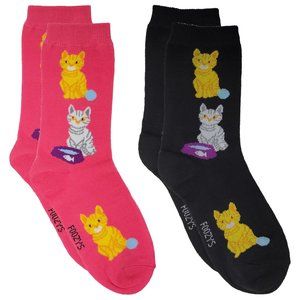 Cat & Yarn Ball Sock Cute Kitty Kitten 2 Pairs Pet Women's Foozys Fun Socks 9-11